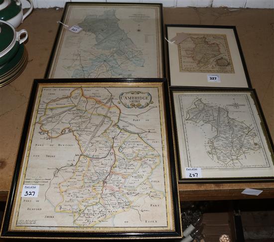 Morden map of Cambridgshire , a Bowen map of Huntingdonshire and two other county maps